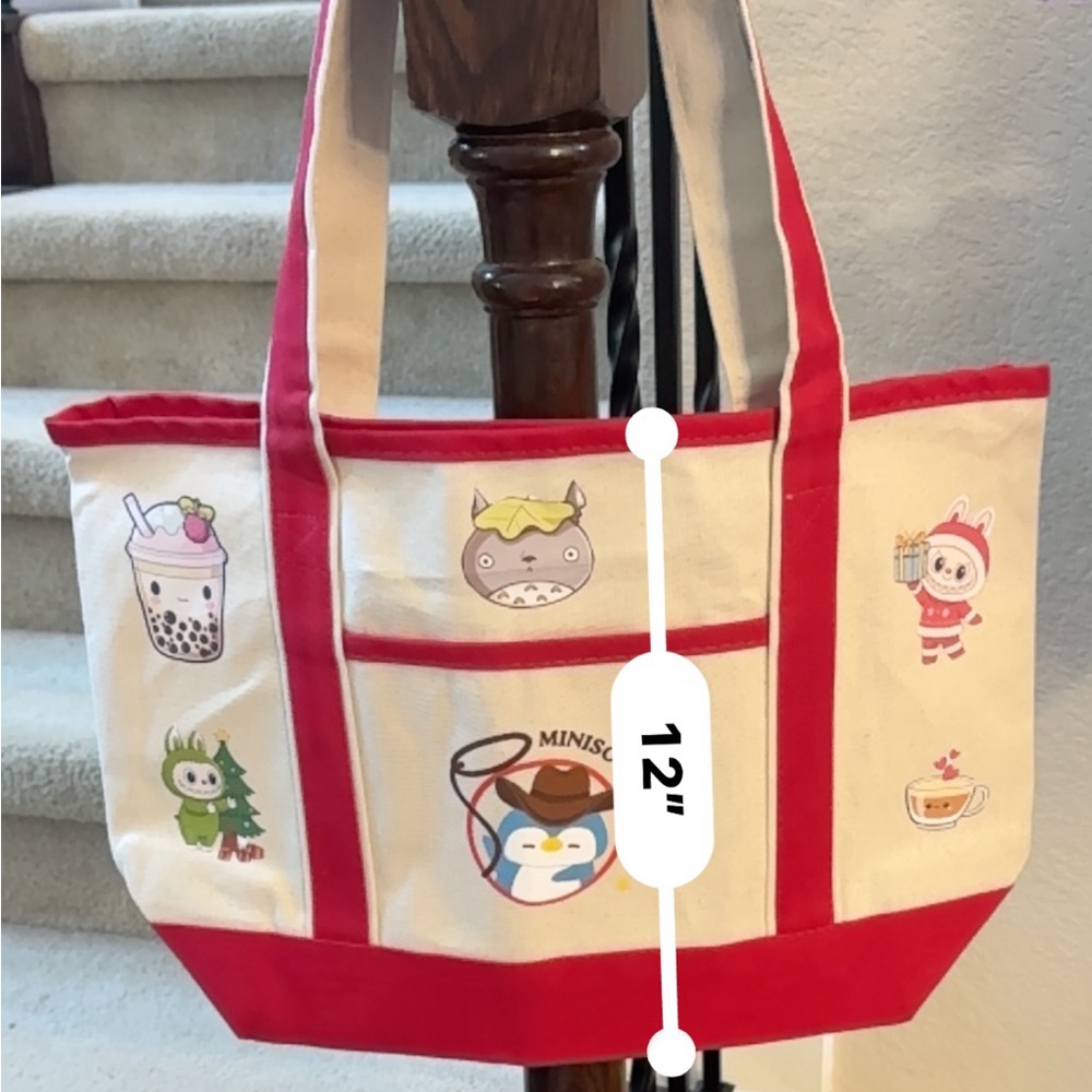 Miniso Cream and Red canvas Tote